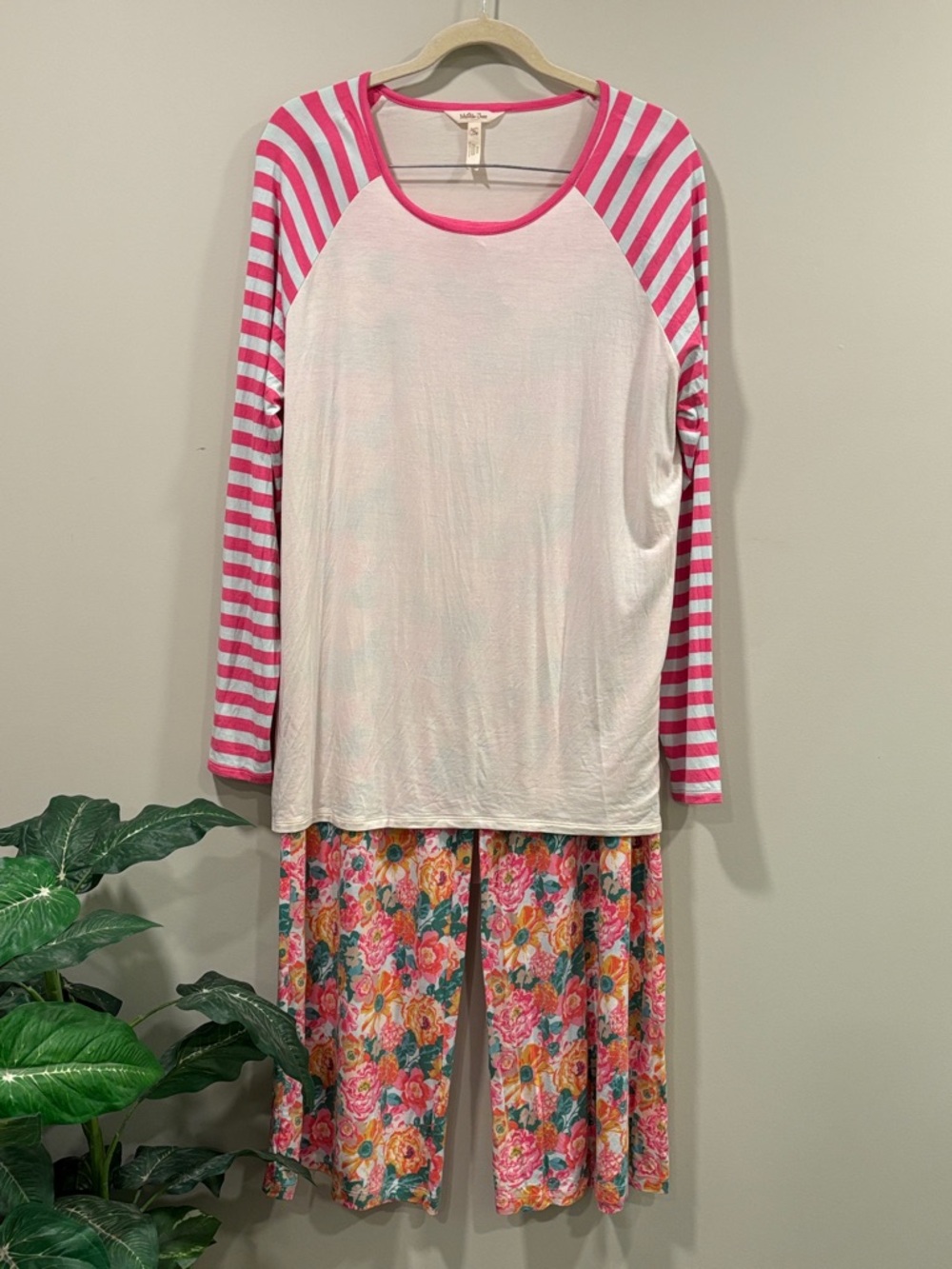Matilda Jane Pink Stripe Raglan Top with Floral Pants Pajama Set